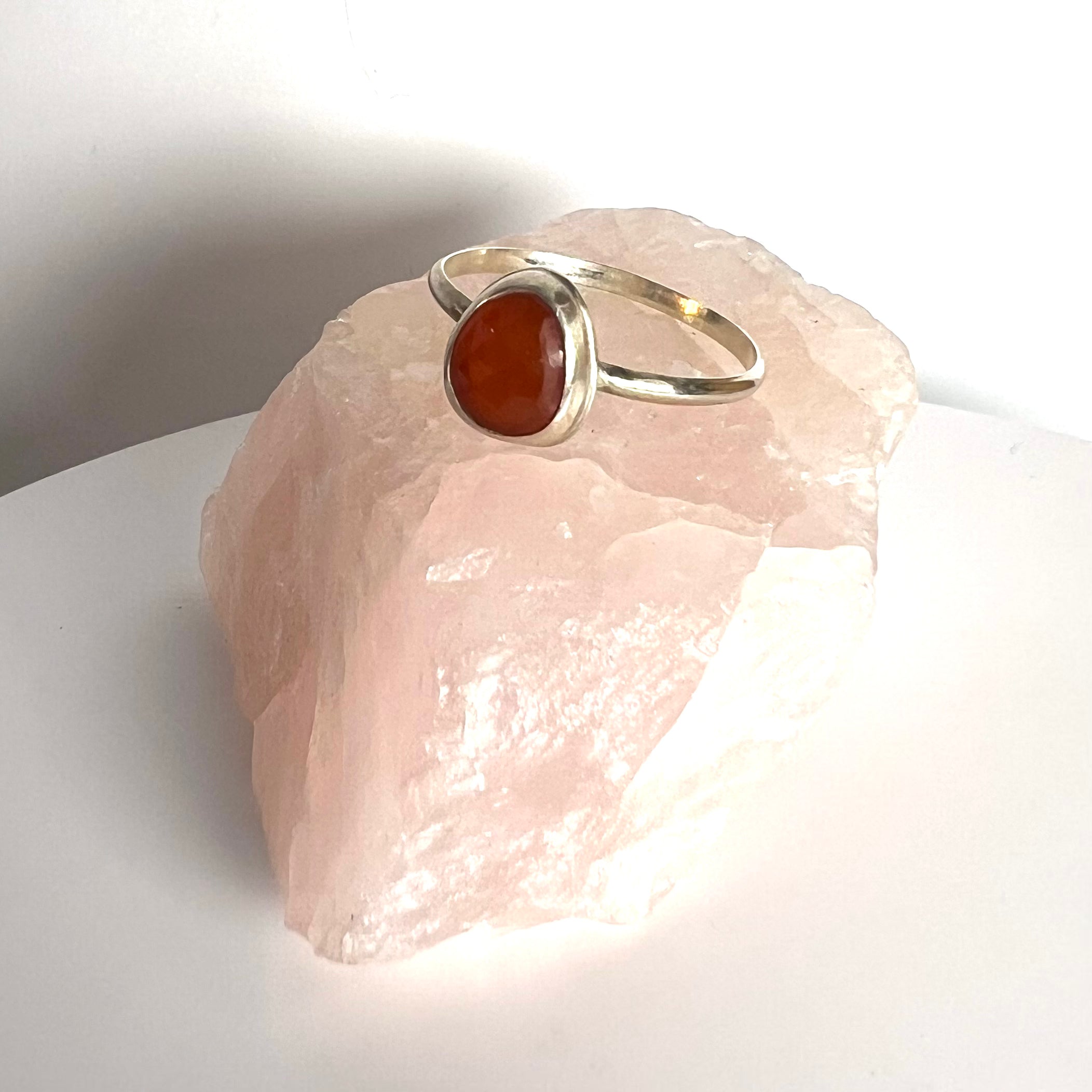 Dainty Silver and Faceted Carnelian Ring
