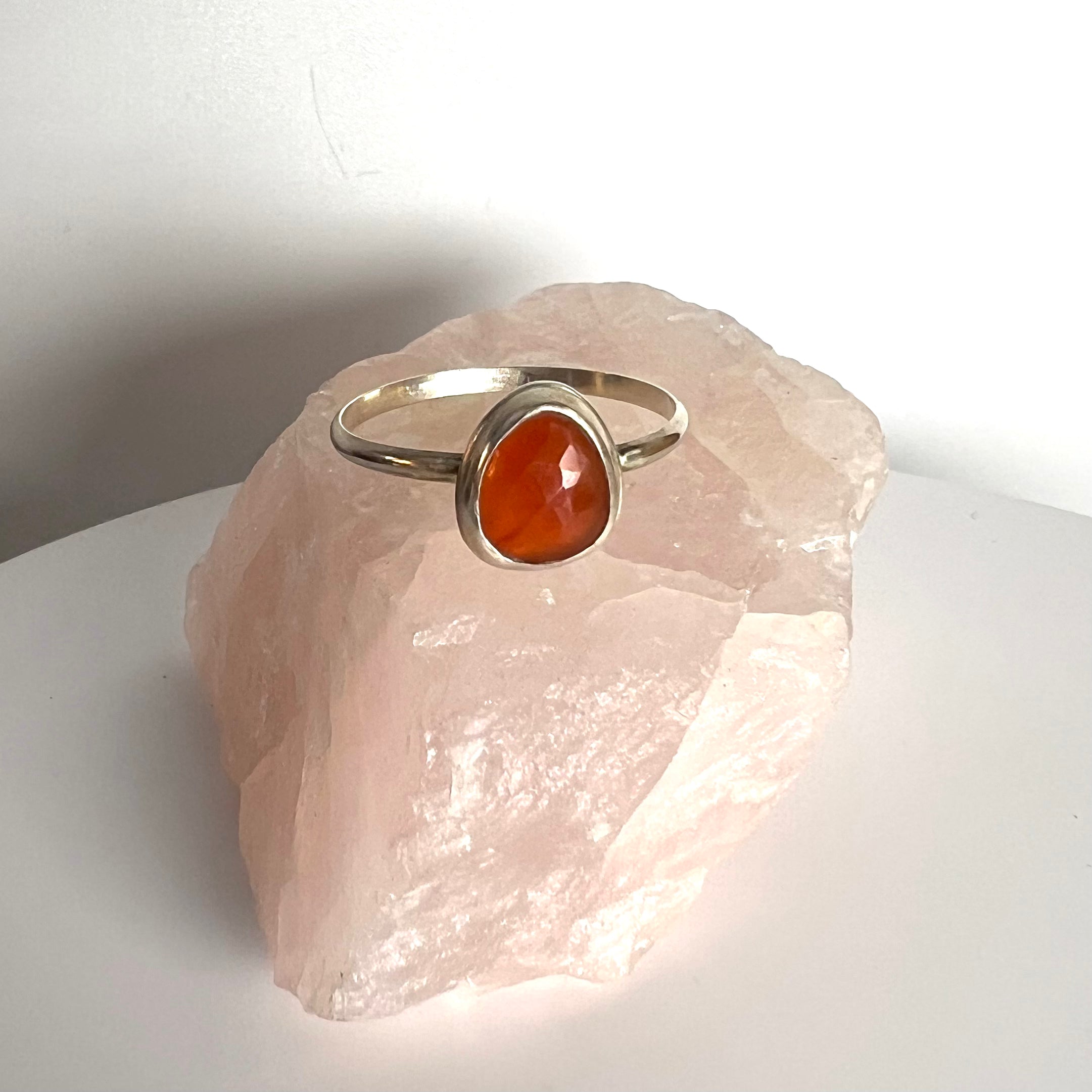 Dainty Silver and Faceted Carnelian Ring