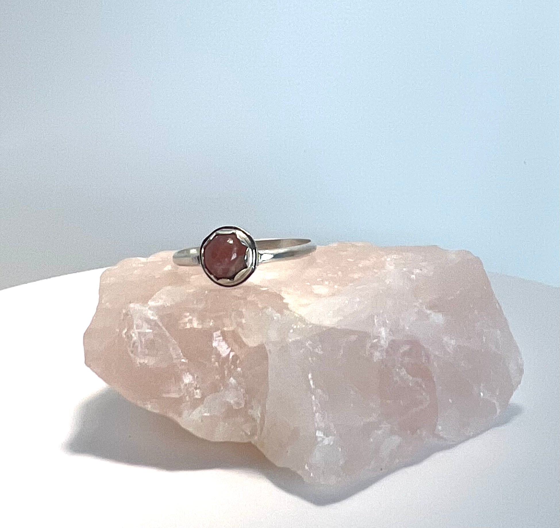 Full Stop Ring - Dainty Silver and Scalloped Pink Rhodonite