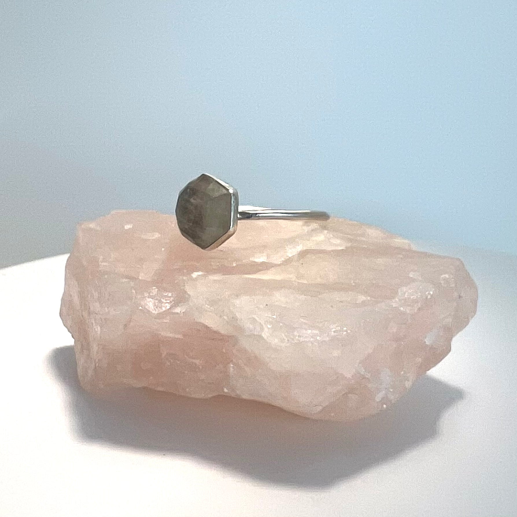 Dainty Sterling Silver and Rosecut Golden Rutile Quartz Ring