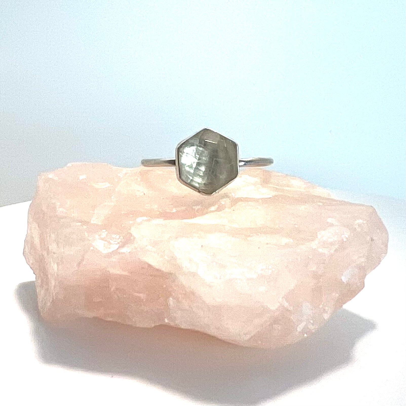 Dainty Sterling Silver and Rosecut Golden Rutile Quartz Ring