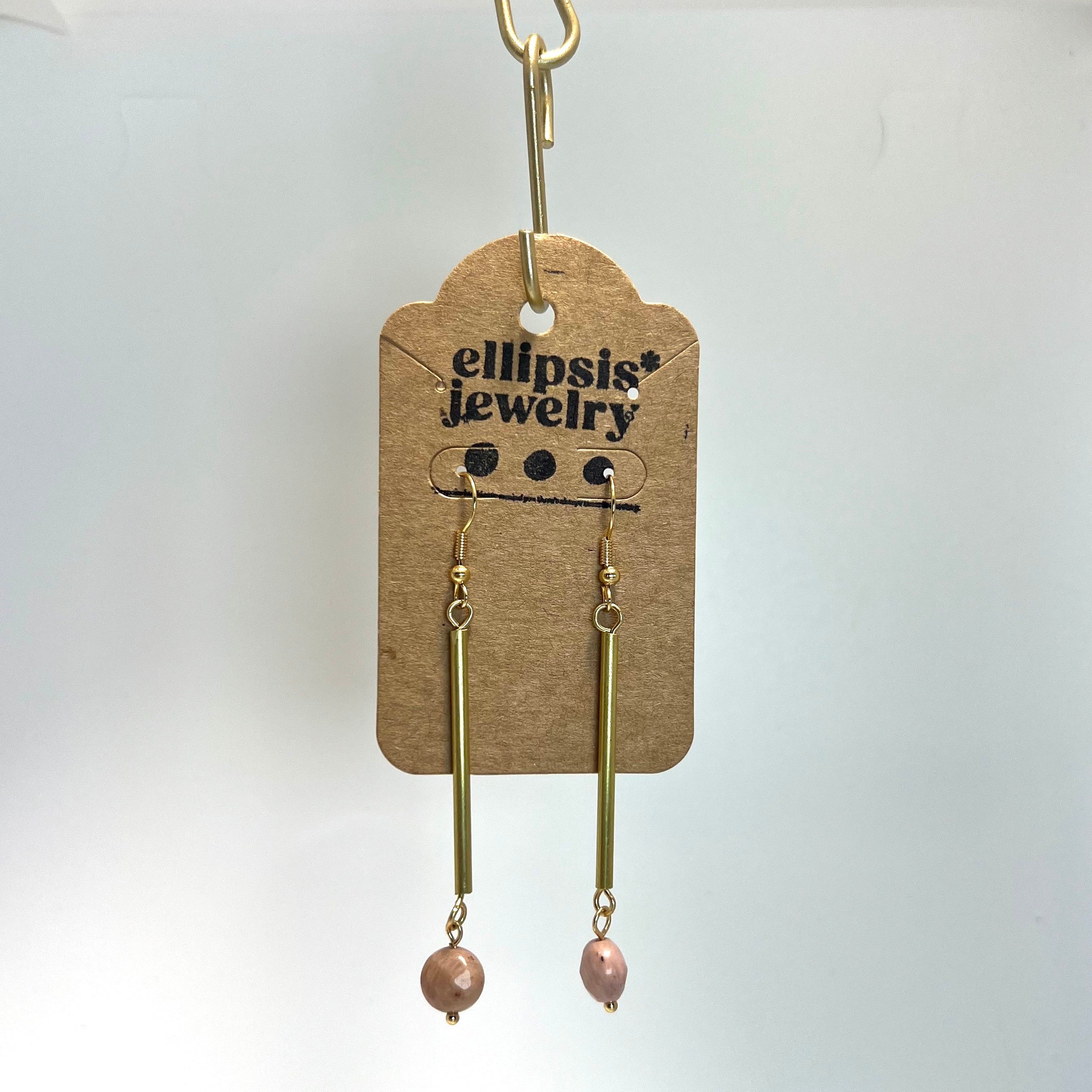 Exclamation Point Hammered Brass & Stone Earrings