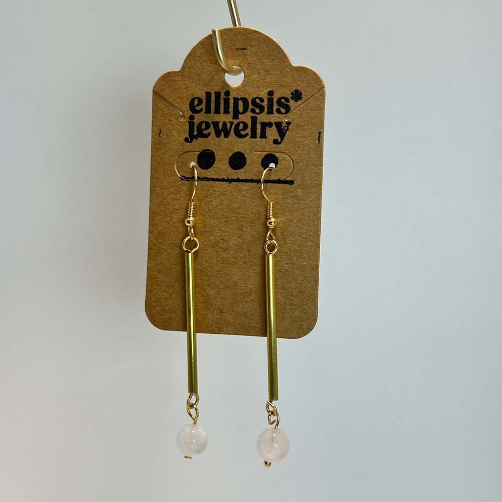 Exclamation Point Hammered Brass & Stone Earrings
