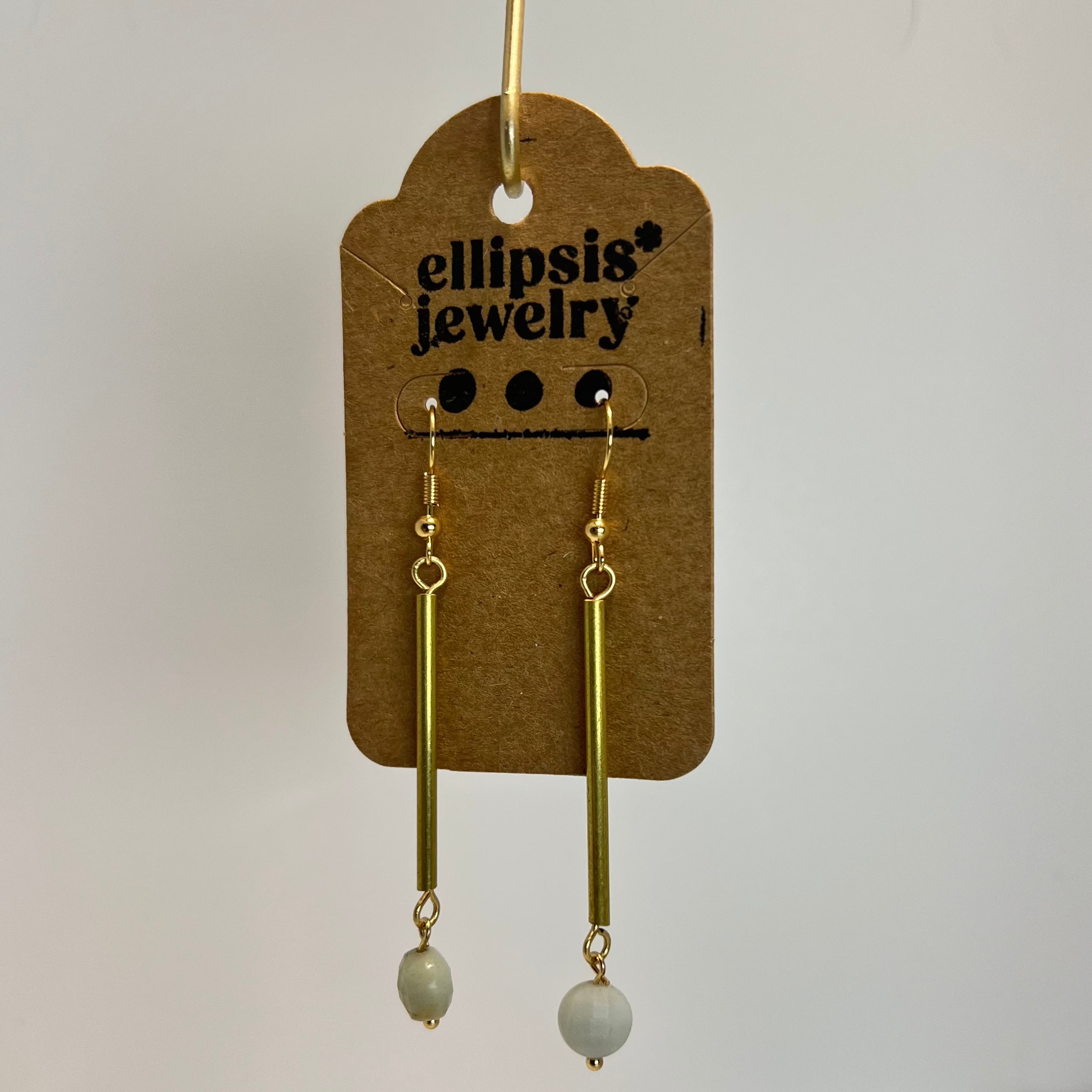 Exclamation Point Hammered Brass & Stone Earrings