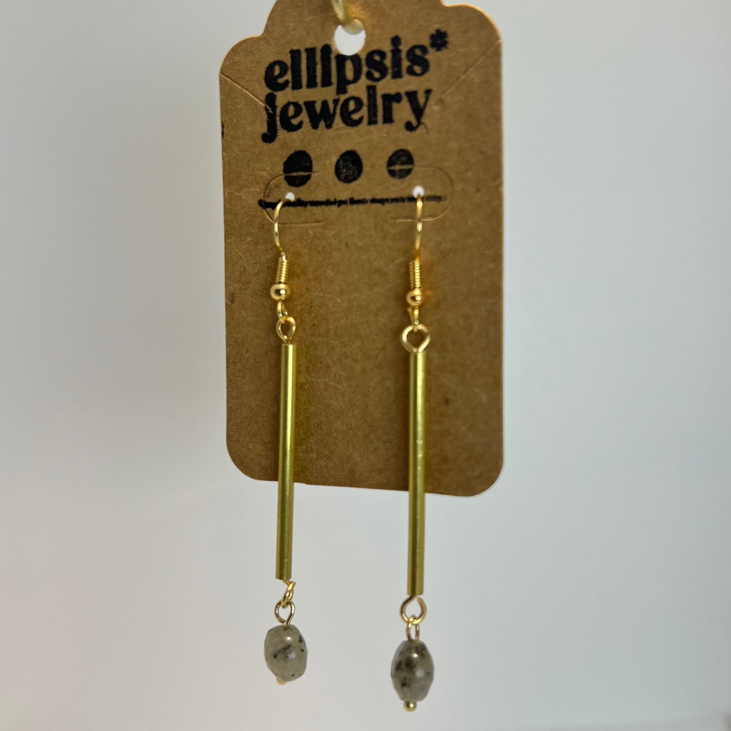 Exclamation Point Hammered Brass & Stone Earrings