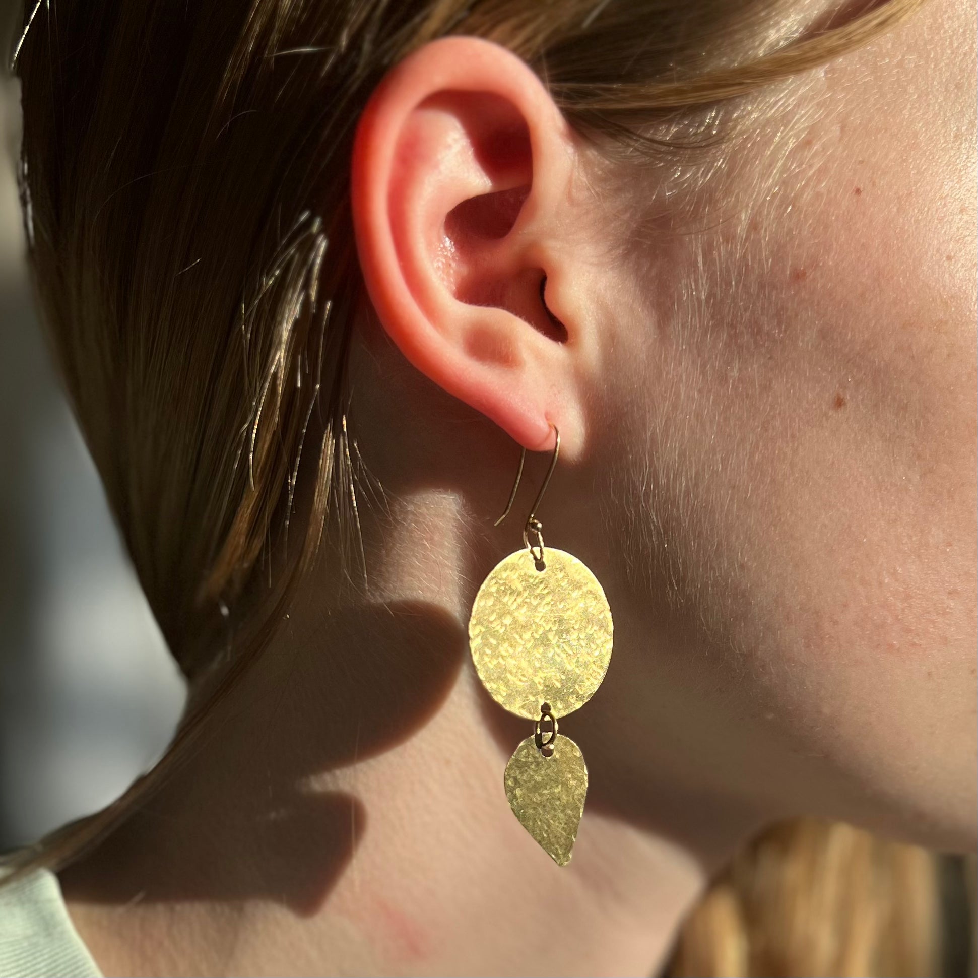 "Pause" Hammered Brass Comma Earrings