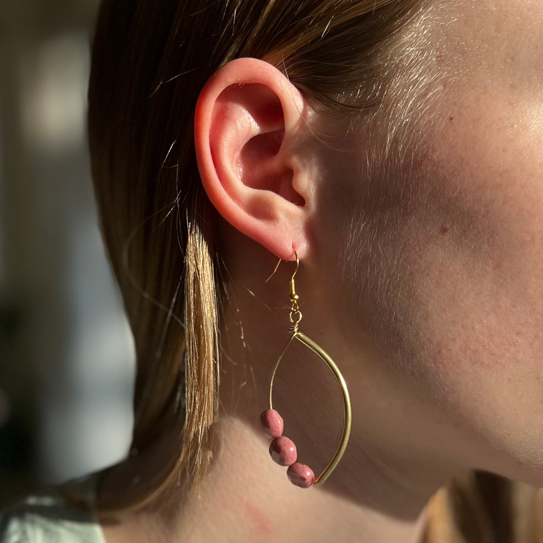 "Inside Thoughts" Brass & Stone Parentheses Earrings