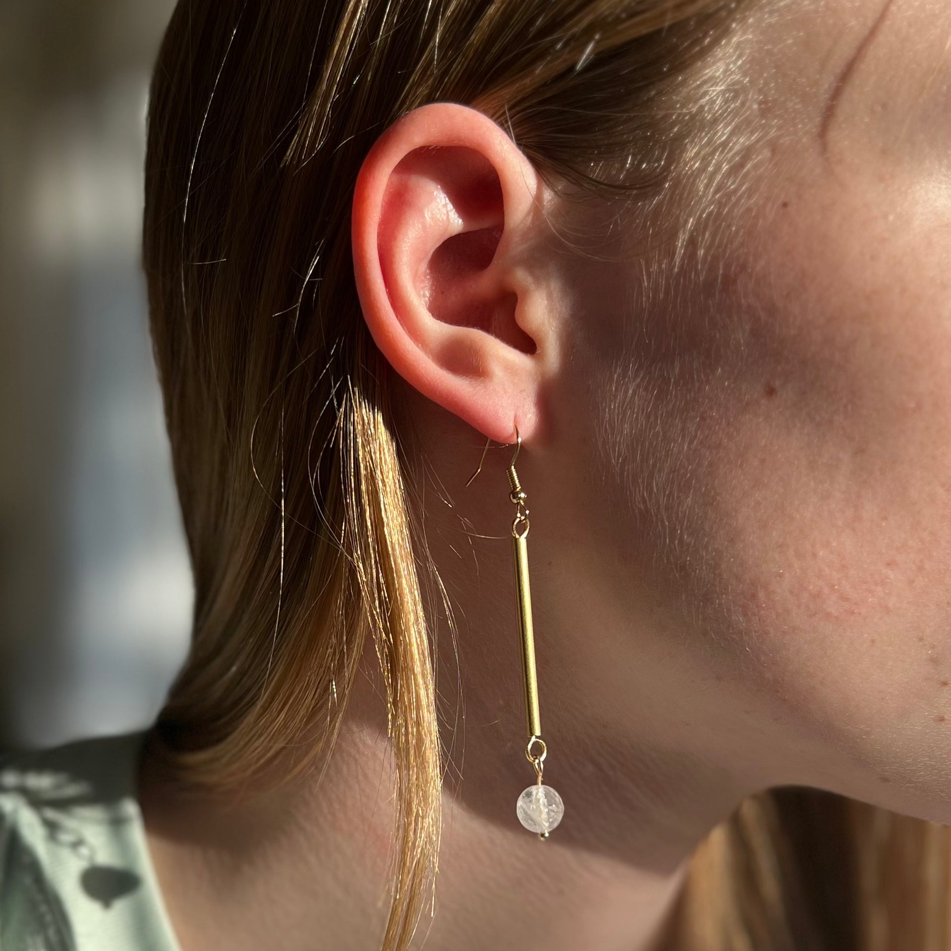 Exclamation Point Hammered Brass & Stone Earrings