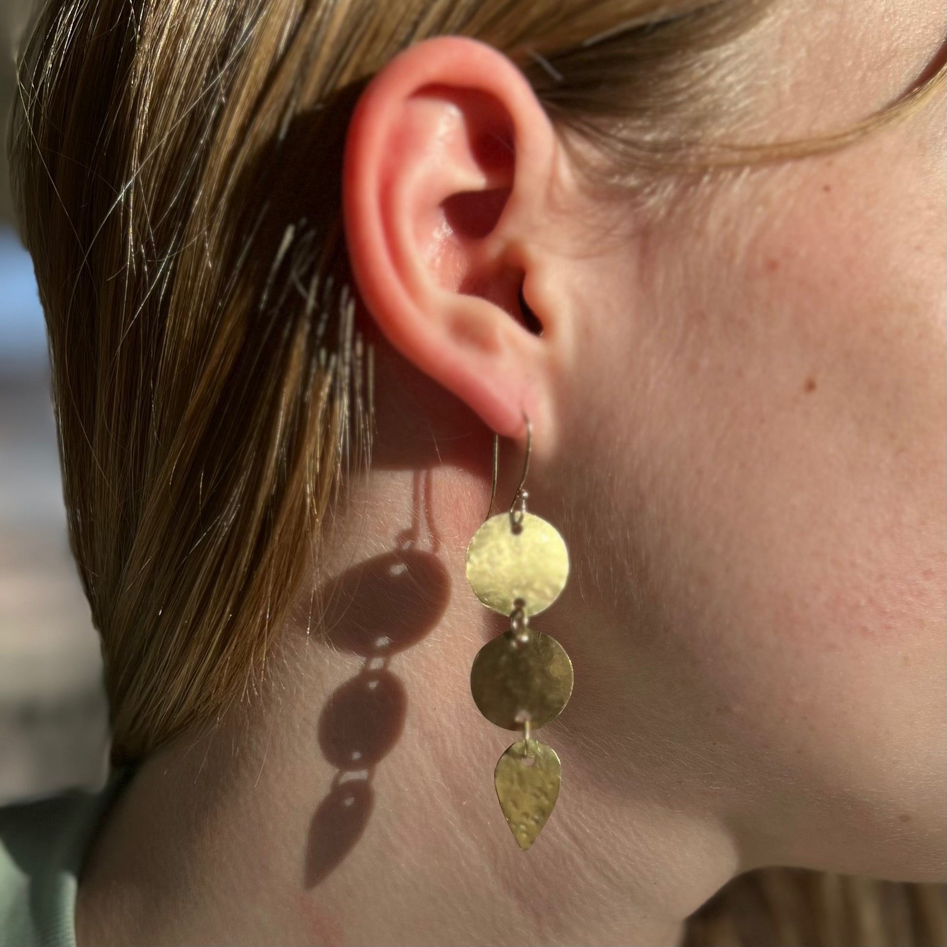"Mind the Gap" Hammered Brass Semi Colon Earrings