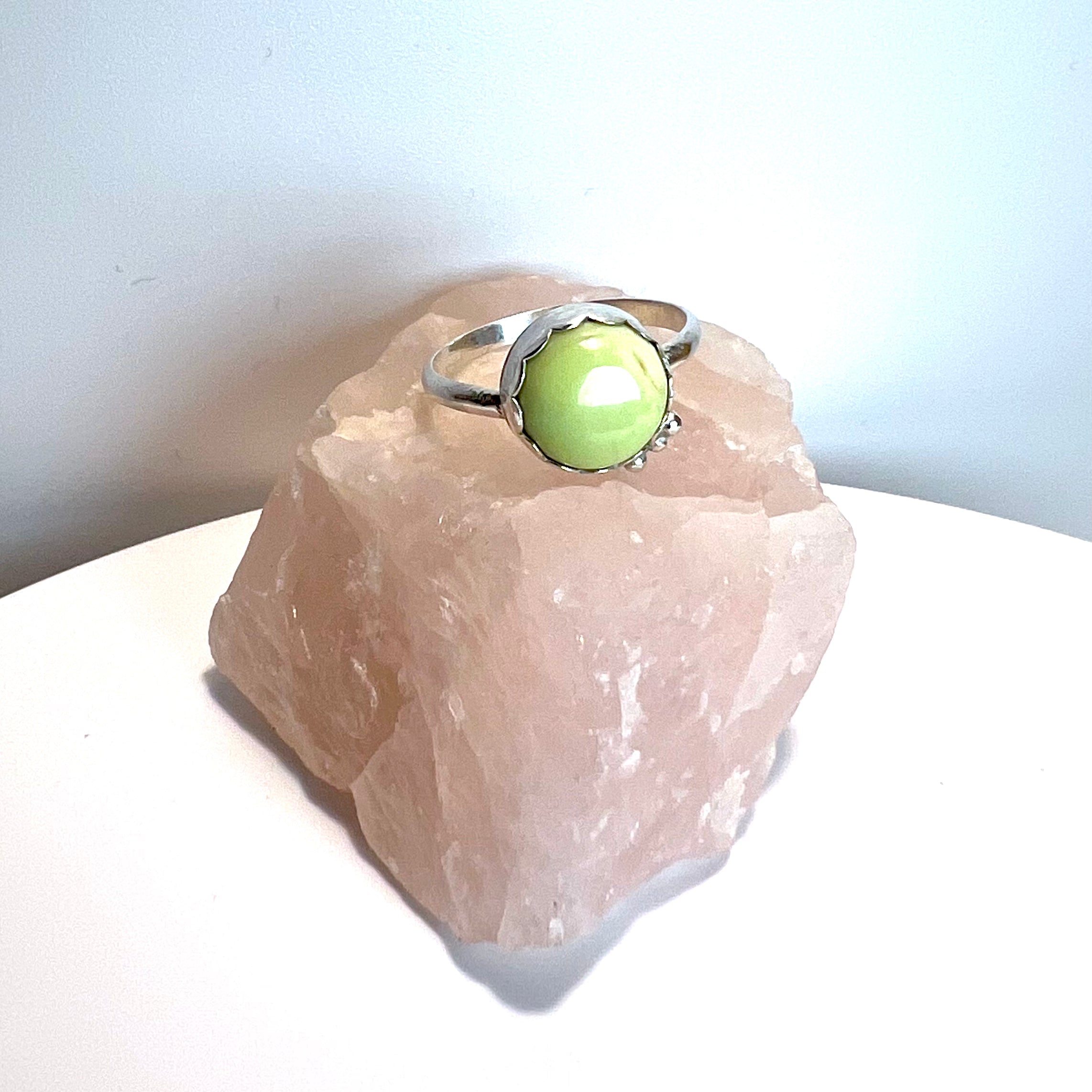 Full Stop Silver and Lime Green Chrysoprase Ring (With an Ellipsis!)