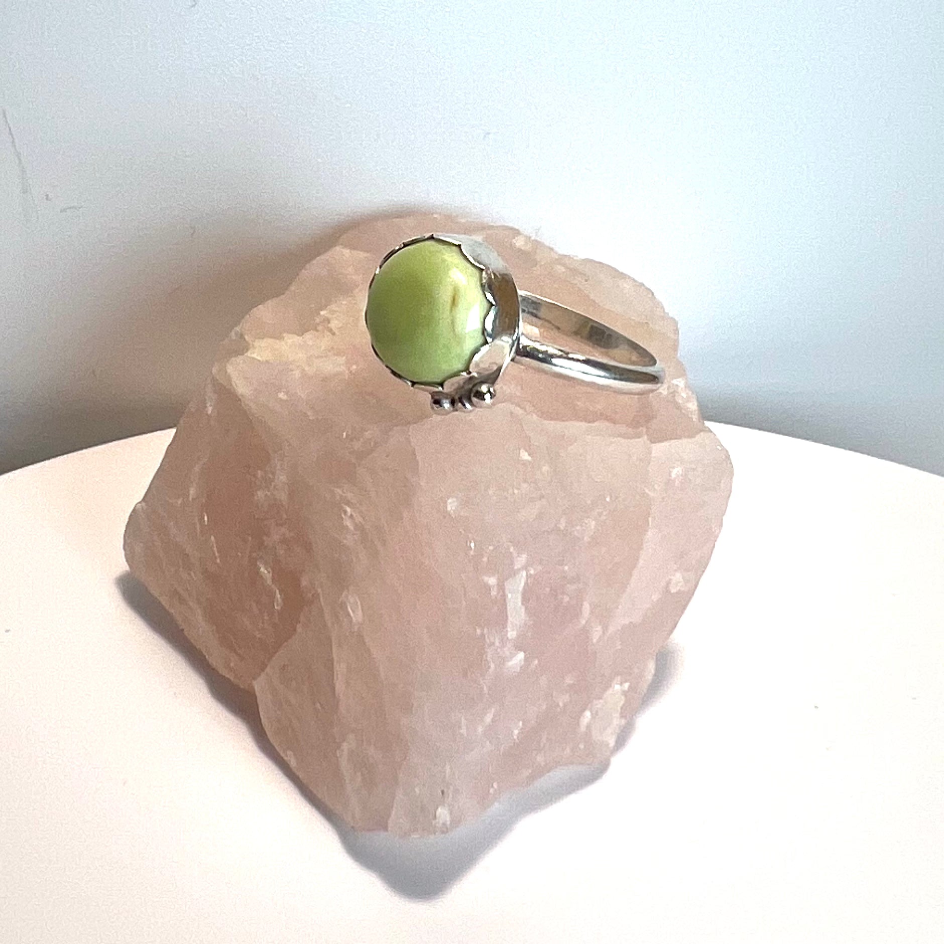 Full Stop Silver and Lime Green Chrysoprase Ring (With an Ellipsis!)