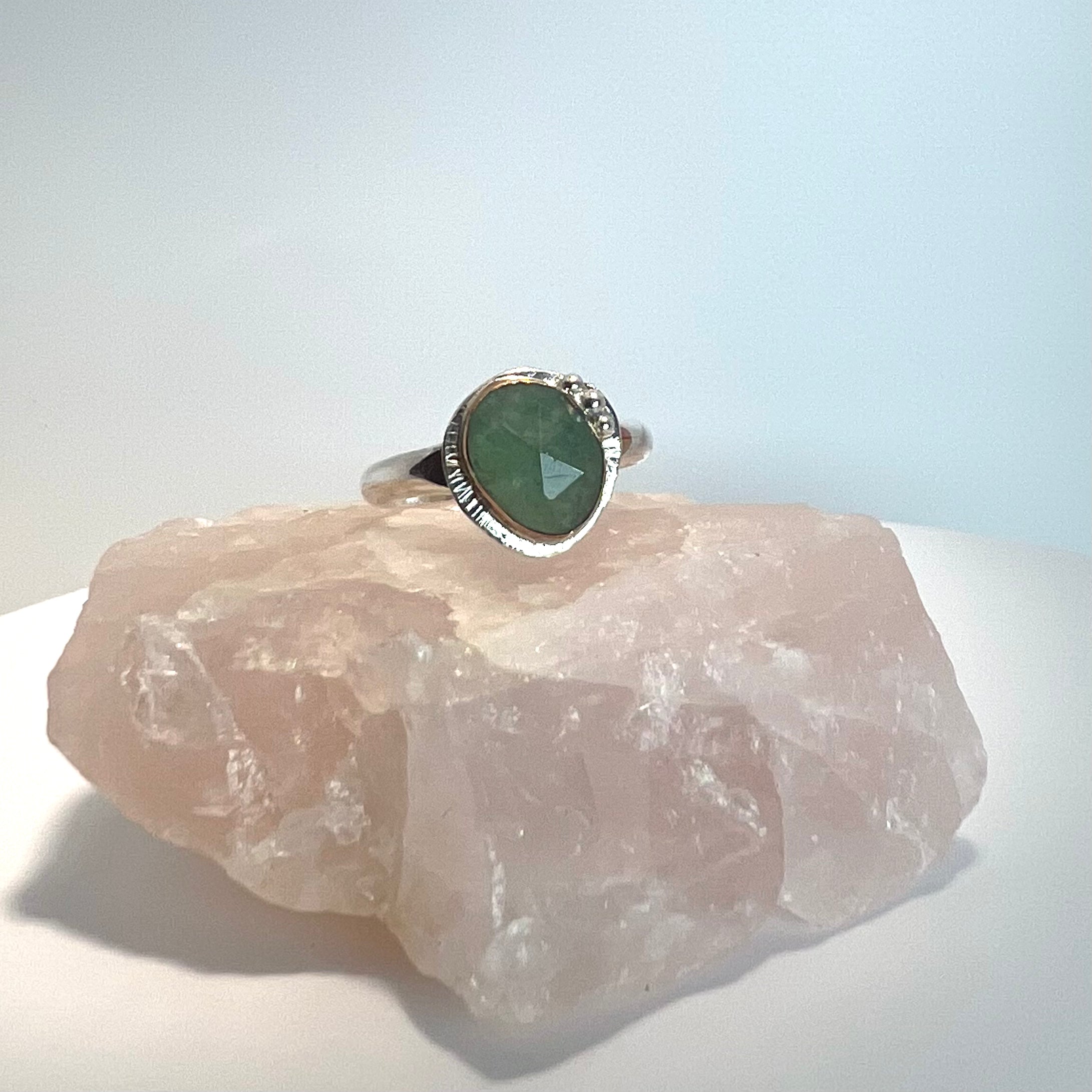Mixed Metal and Rose-Cut Green Strawberry Quartz Ring