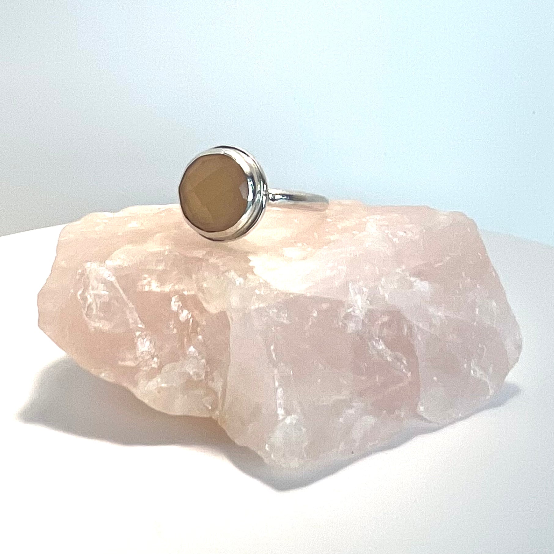 Full Stop Ring - Sterling Silver and Rose-Cut Peach Moonstone
