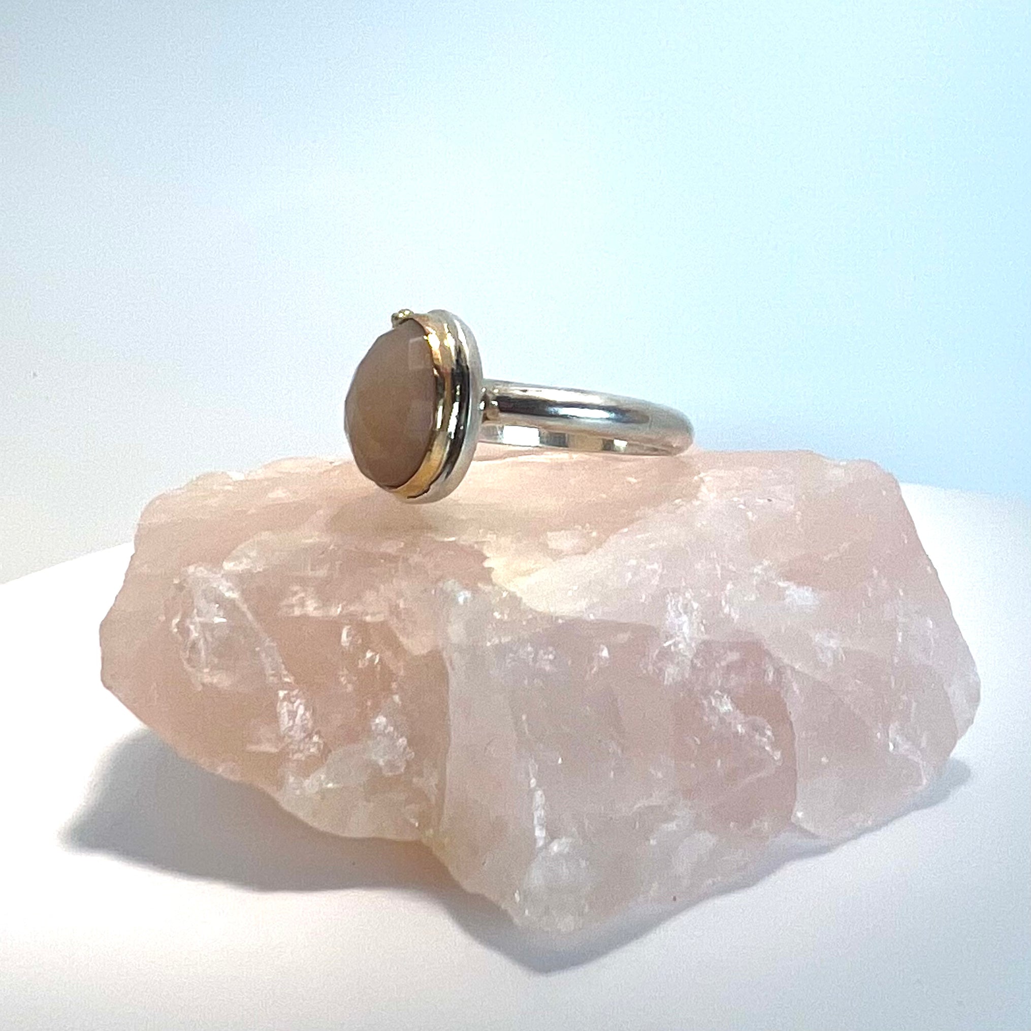 Mixed Metal and Peach Moonstone Ring