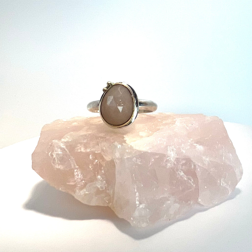 Mixed Metal and Peach Moonstone Ring