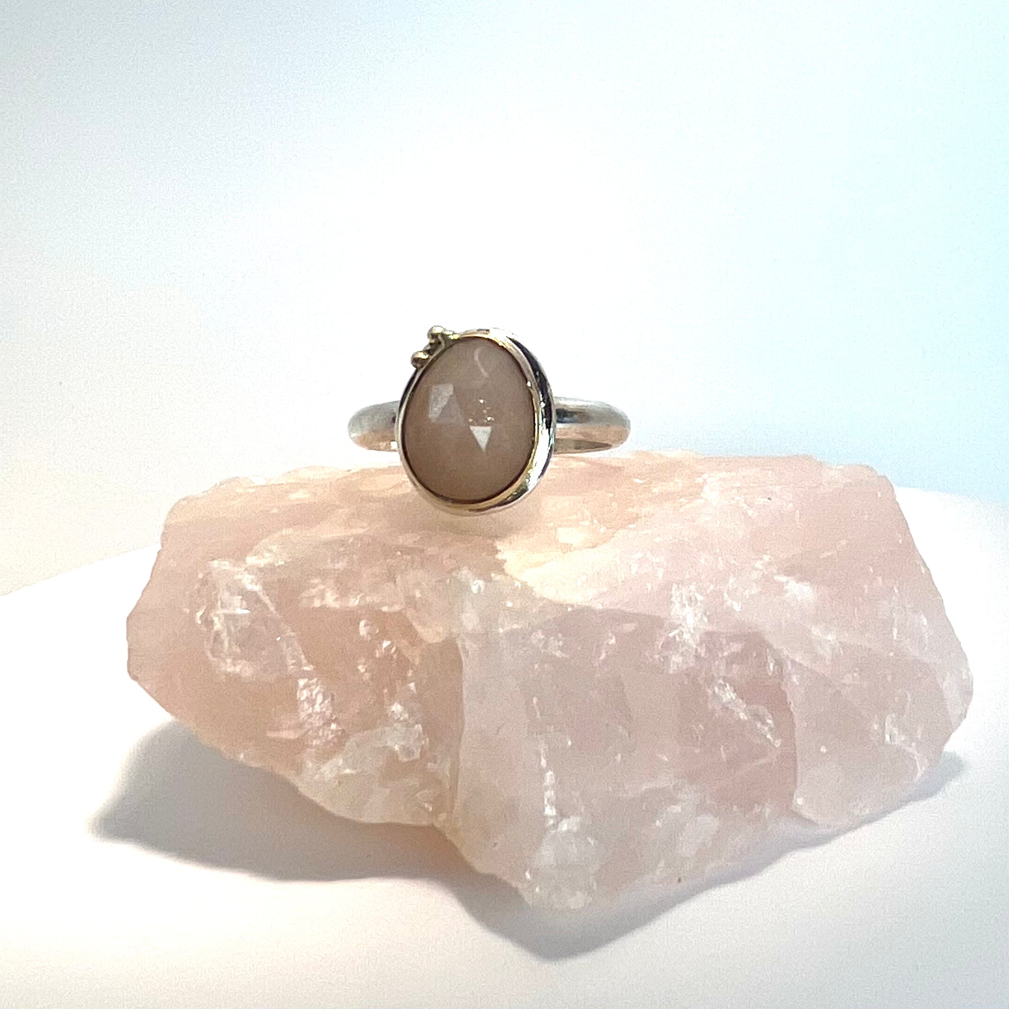 Mixed Metal and Peach Moonstone Ring