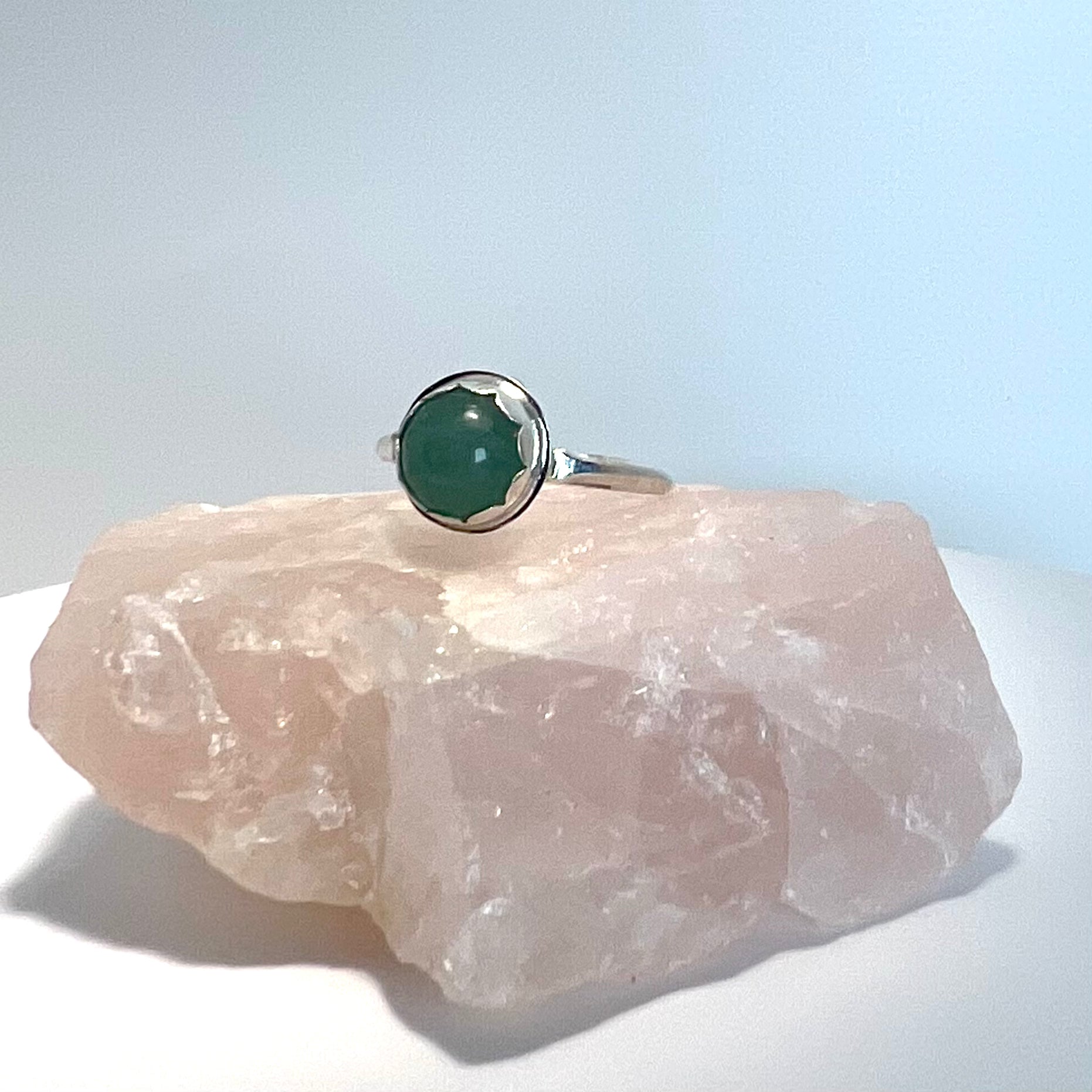 Full Stop Ring - Dainty Sterling Silver and Green Aventurine