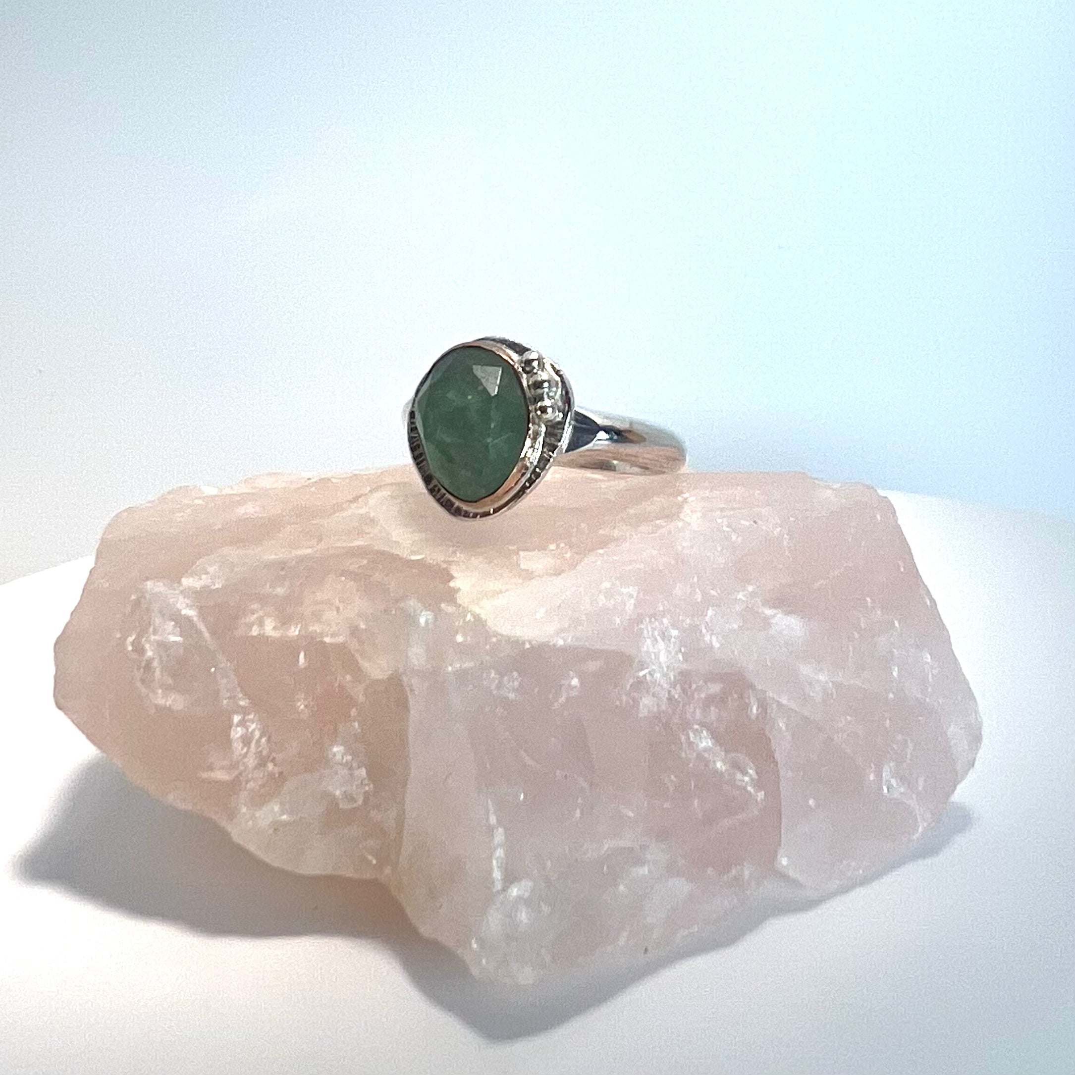 Mixed Metal and Rose-Cut Green Strawberry Quartz Ring
