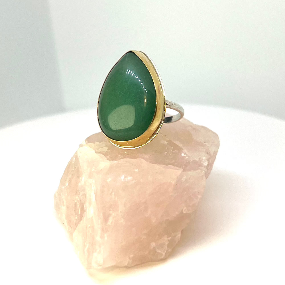 "Own It" Apostrophe Statement Ring - Silver, Brass and Aventurine